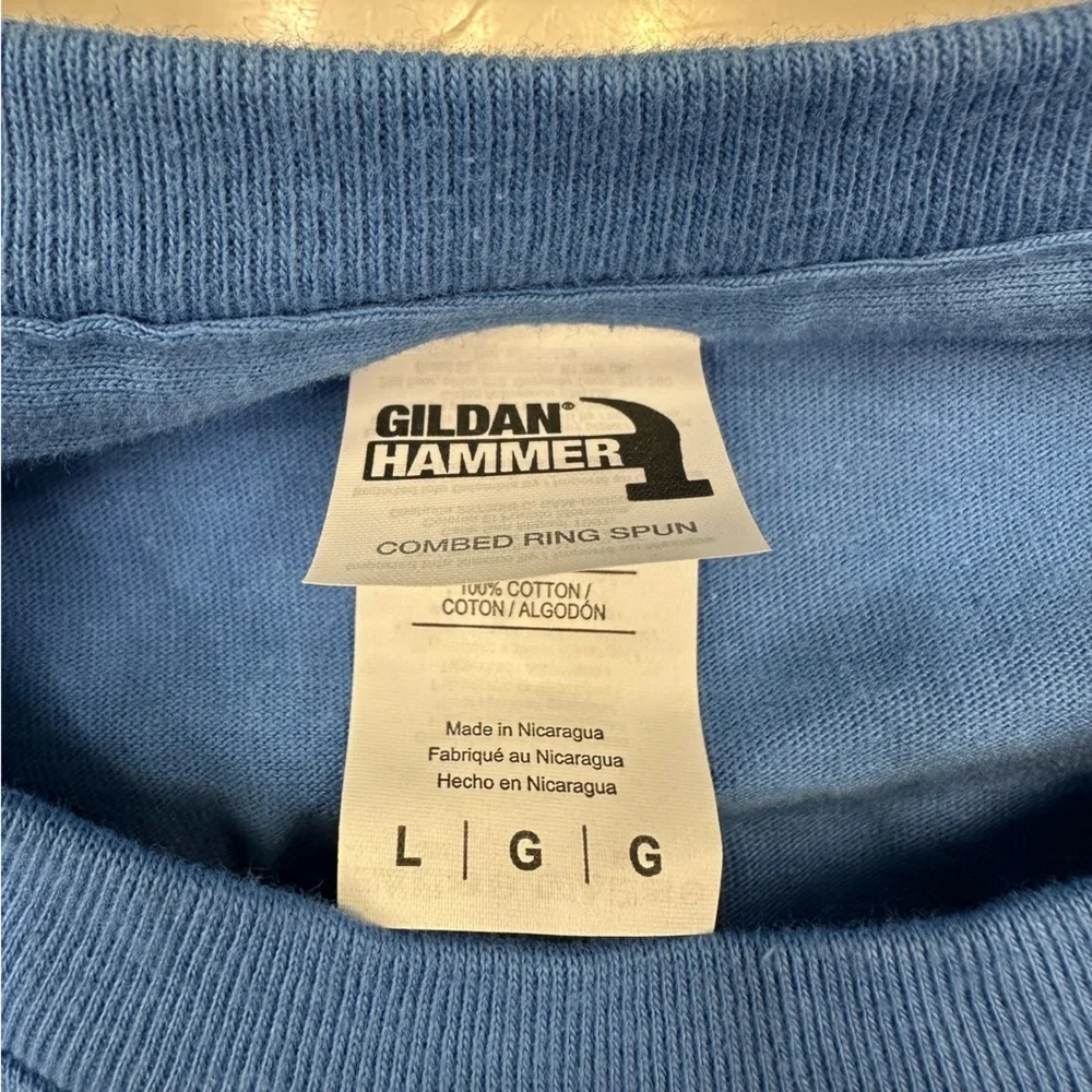 Vintage 90s Mens L Distressed Spell Out The Salty Dog Cafe T-Shirt Blue Cotton - Picture 4 of 4